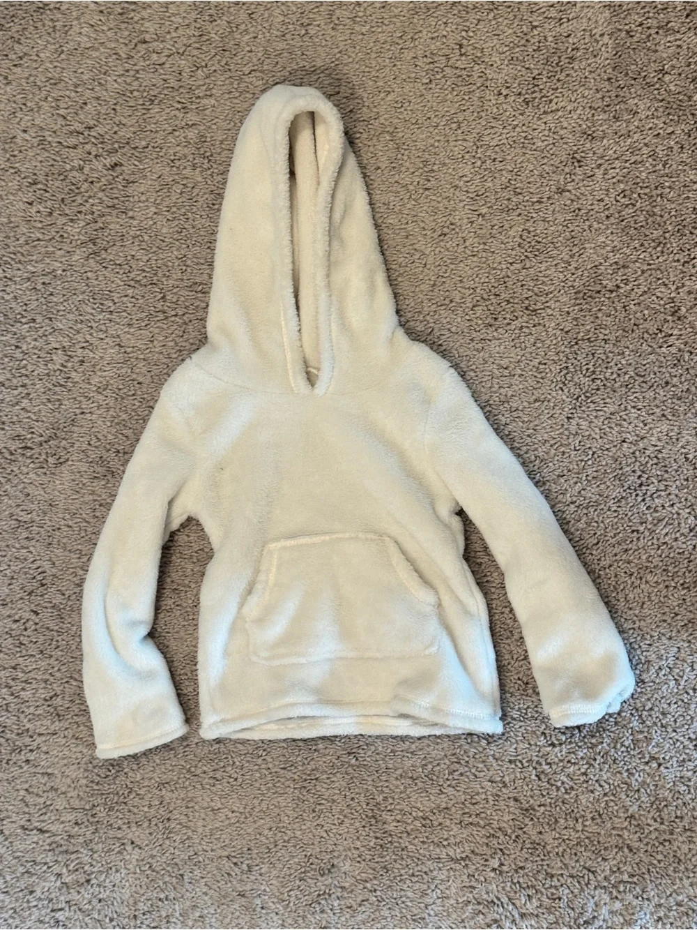 Girls Cream Fleece Hoodie - Soft Hooded Pullover